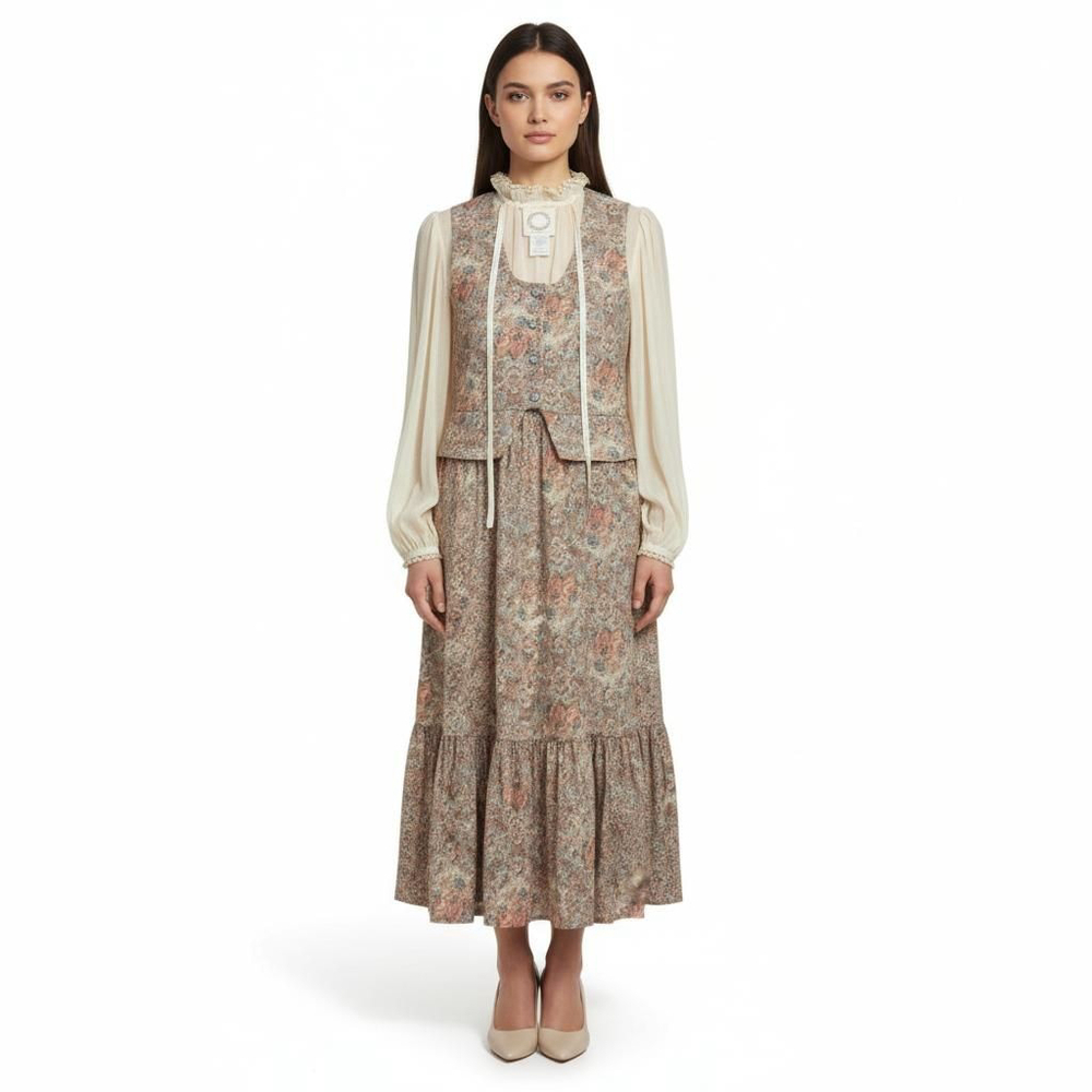 Rae Hepburn Vintage Arabesque 2 Piece Floral Dress Set Cottage Prairie 70s - Picture 4 of 10